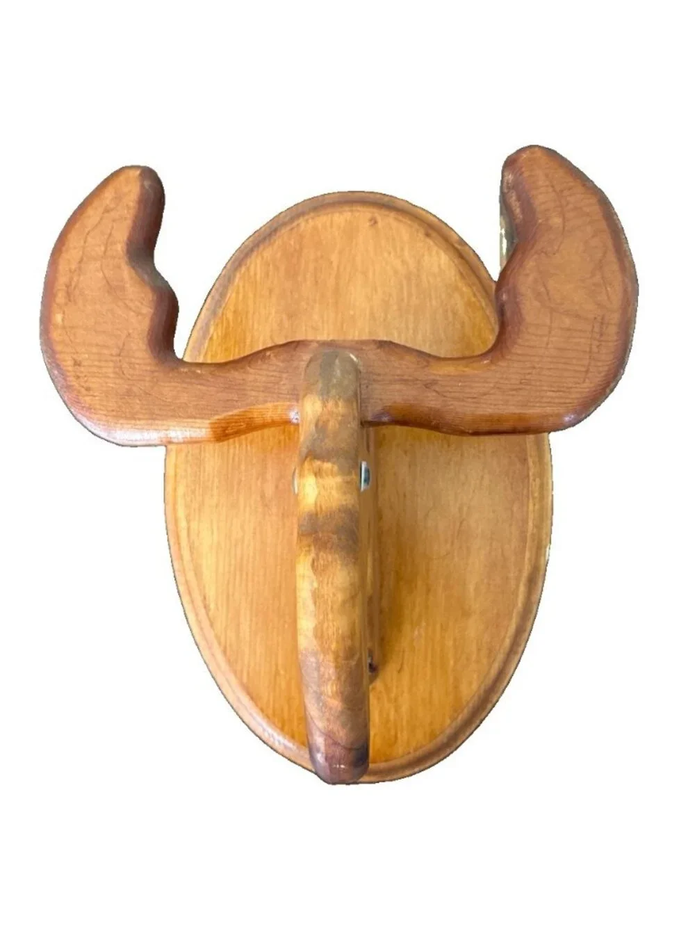 Vintage Wooden Moose Head Antlers Coat or Hat Rack for Cabin Woodland 10” x 7”